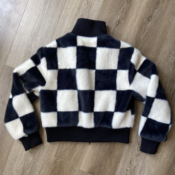 NOIZE Vegan Fur Jacket Women Sz XS Black & White Short Length Front Pockets - Picture 3 of 14